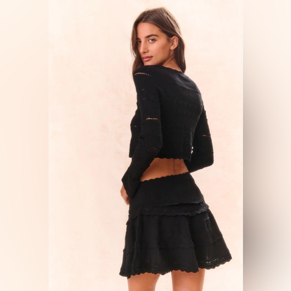 LOVESHACKFANCY MEDIA POINTELLE KNIT CARDIGAN IN BLACK, brand new, never worn. - Picture 2 of 14